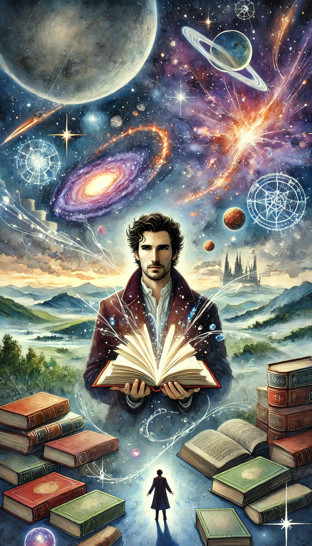 Watercolor fantasy image of Timothy Zahn