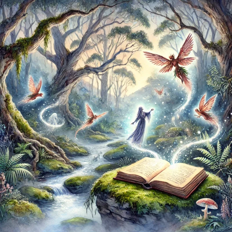 Watercolor fantasy image inspired by Patricia Wrightson