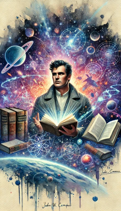 Watercolor fantasy image of John w. Campbell