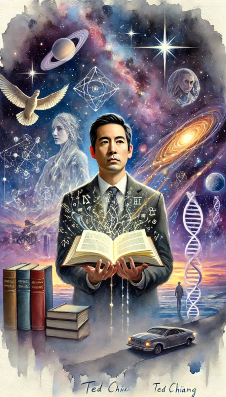 Watercolor fantasy image of Ted Chiang