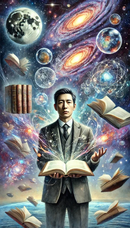 watercolor fantasy image of Liu Cixin