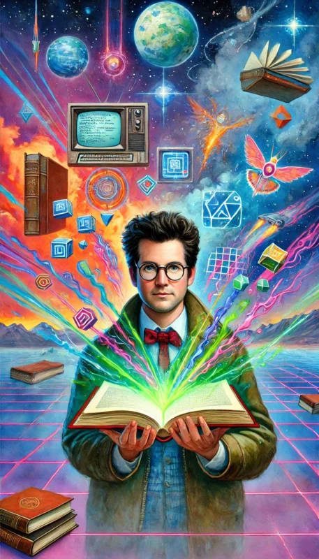 Watercolor fantasy image of Ernest Cline