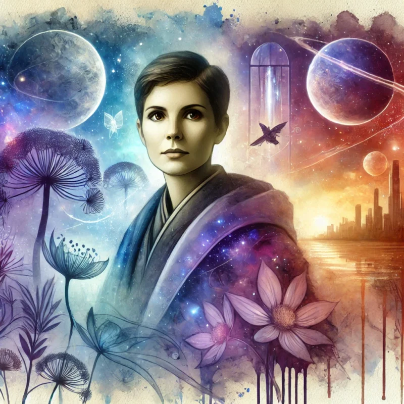 watercolor fantasy image of cj cherryh