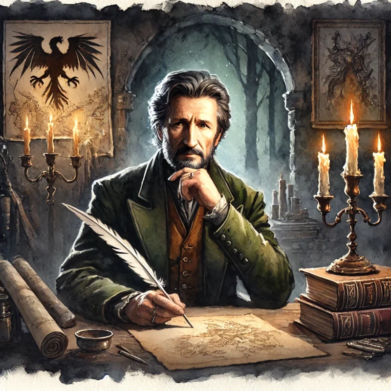 Watercolor fantasy image Andrzej Sapkowski