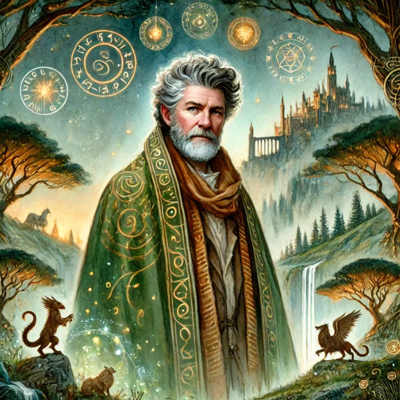 Watercolor fantasy image of Tad Williams