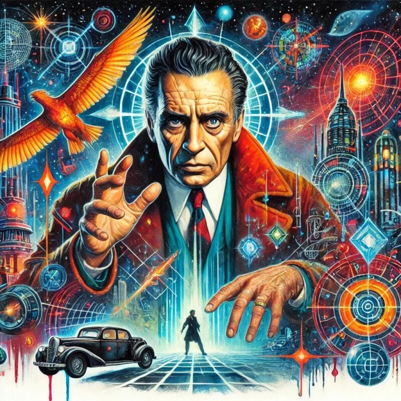 watercolor fantasy image of Alfred Bester