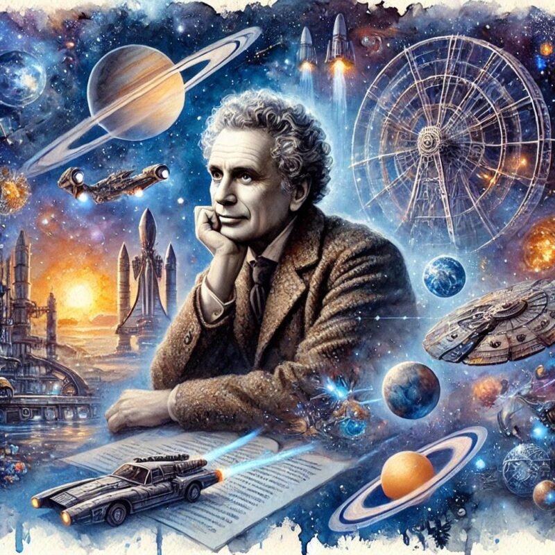 watercolor fantasy image of Ben Bova