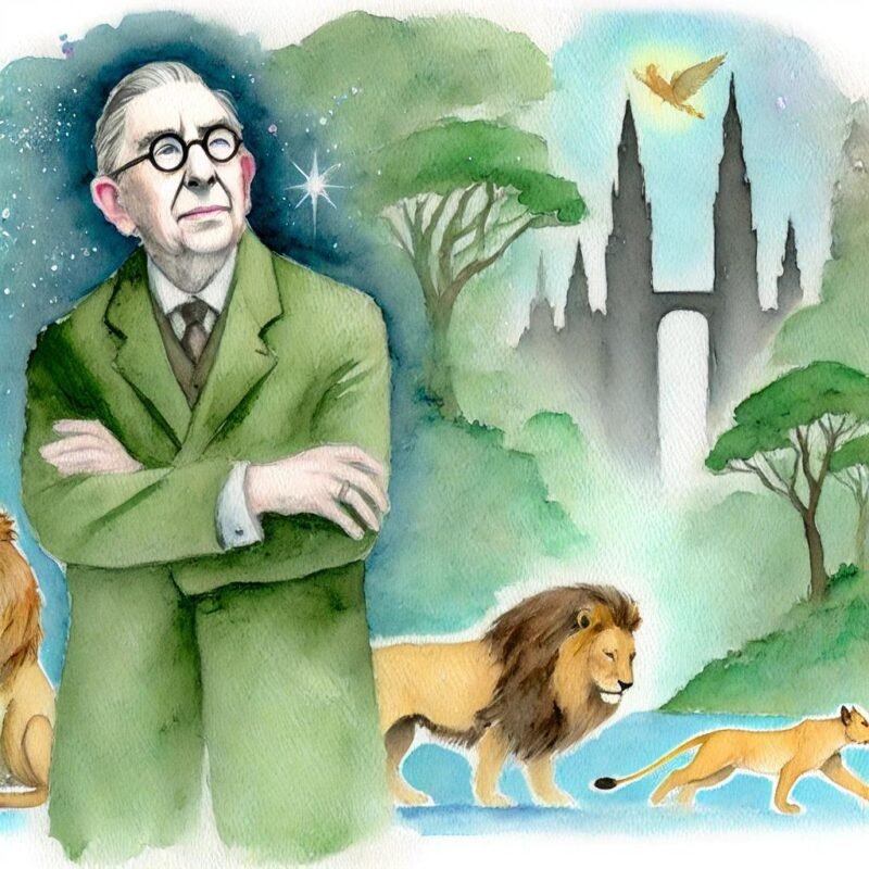 watercolor fantasy image of cs lewis