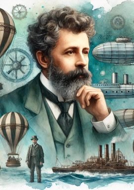 Watercolor fantasy image of Jules Verne